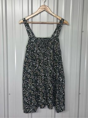 Natural Life Black Floral Tie Front Cotton Mini Dress Boho Cottagecore Size XS